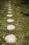 Stone walkway. Garden path walkway on green grass turf