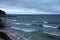 Stone Wall on Lake Michigan`s Shoreline in Door County, WI