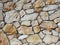 Stone wall reinforced with cement, in shades of brown and beige, in natural light.