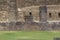 A stone wall, terraces and steps of Temple Hill at the Ollantaytambo Ruins in Peru