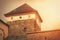 Stone wall and tower.Part of medieval fortification.