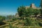 Stone walls and tower of Castle over hill near garden at Marvao