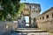 The stone walls and the tower of the famous Caetani Castle of Sermoneta, little medieval town in the Lazio region. Italy