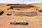 Stone walls uncovered by archaeologists at the Puma Punku section of Tiwanaku, a UNESCO world heritage site near La Paz, Bolivia