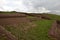 Stone walls uncovered by archaeologists at the Puma Punku, a UNESCO world heritage site. Tiwanaku, Bolivia