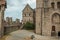 Stone watch-tower, door and walls inside the Gravensteen Castle at Ghent