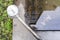 Stone water basin and ladle at Shinto shrine in Tokyo, Japan