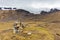 Stone wind shield wall glacier Cordillera Vilcanota mountains Peru