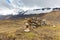 Stone wind shield wall glacier Cordillera Vilcanota mountains Peru