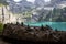 Stone works of art above Oeschinen lake in swiss alps