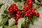 Stoneberry red berries with leaves. healthy food. Healthy sweets..