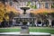 stoned fountain in vosges square in Paris by autumn