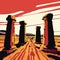 Stonehenge in the desert at sunset. Illustration in vector format Generative AI