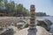 Stones balance on the beach. Place on Latvian coasts called Veczemju klintis