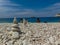 Stones balanced on beach