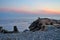 Stones on the Black Sea and the fisherman, panoramas, views.