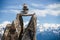 Stones cairn bridging gap near Eggishorn, Alps