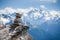 Stones cairn near Eggishorn peak in Swiss Alps