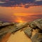 Stones desert on sunset