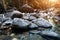 Stones and grop of  nature rocks with forest water