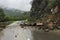 Stones have fallen from the mountain to the road in Georgia