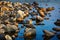 Stones on Lake Imandra. Autumn landscape, Kola Peninsula, Russia