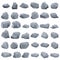 Stones, a large set of gray stones isolated on a white background. Vector, cartoon illustration of a stone