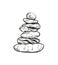 Stones pebbles balancing vector illustration. Stone Stacking Art, sketch style print. Cairn stones. Balancing and stack