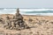 Stones piled up on a rocky beach