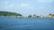 Stones and rocks paradise lagoon. Island in the ocean.  Seascape with azure water, rock, and big stones.