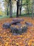 Stones table and chair, autumn