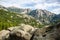 Stones, trees and mountains of La Pedriza Park in Madrid Spain