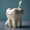 Stoneware cartoon tooth holding a toothbrush