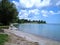 Stoney beach along shore of Lake Ontario