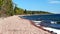 Stony beach landscape on the north shore of Lake Superior in Minnesota.