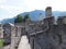 Stony flanking of castle in Bellinzona city in Switzerland