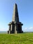 Stoodley pike monument on high moorland in west yorkshire between hebden bridge and todmorden on a bright summer day with blue sky