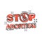 Stop abortion banner icon in comic style. Baby choice vector cartoon illustration on white isolated background. Human rights