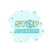 Stop abortion banner icon in comic style. Baby choice vector cartoon illustration on white isolated background. Human rights