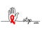 Stop aids. Vector background with hand and red ribbon, loop. Stop aids lettering, one continuous line drawing web banner