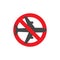 Stop airplane flyghts attention sign, flight ban icon, prohibition mark, forbidden passenger air travel symbol, airport