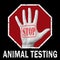 Stop animal testing conceptual illustration. Open hand with the text stop animal testing