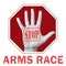 Stop arms race conceptual illustration. Open hand with the text stop arms race