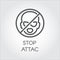 Stop attack outline icon - calling for no war, terrorism, banditry and violence. Crossed out sign of dangerous person