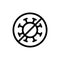 Stop bacteria icon. Round linear emblem of anti covid. Sign of fight against virus. Black simple illustration of no germs, microbe