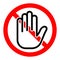 Stop or ban red round sign with hand icon. Touch with hands is prohibited