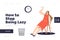 Stop being lazy landing page concept with cartoon businesswoman throwing paper planes at workplace