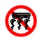 Stop Black man dancing with coffin icon. Ban Already Tired African American Dance with coffin. Red prohibition sign Vector