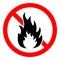 Stop bonfire icon. No fire icon. Red ban of flame sign. Vector illustration