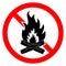 Stop bonfire icon. No fire icon. Red ban of flame sign. Vector illustration